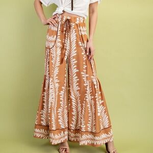 GiGio Printed Voluminous Wide Leg Pants Clay/Cream